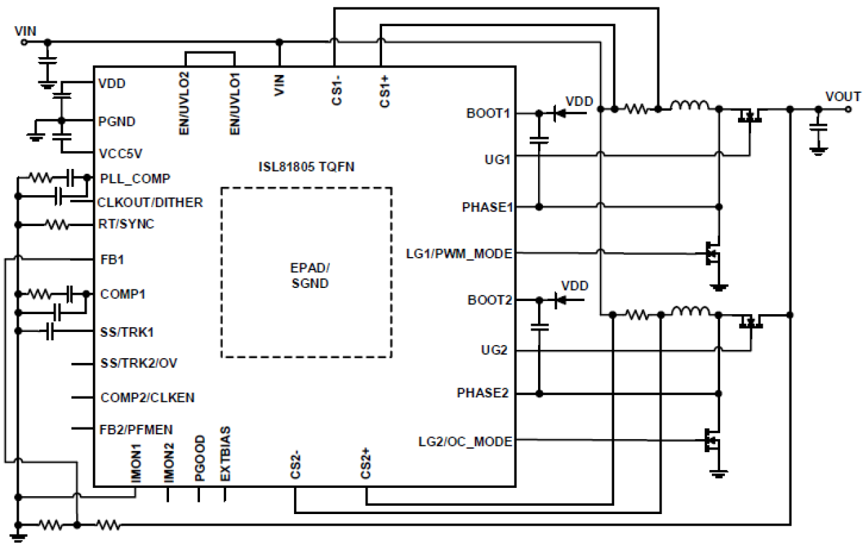 ISL81805FRTZ-T 80V Dual or 2-Phase Synchronous Boost Controller